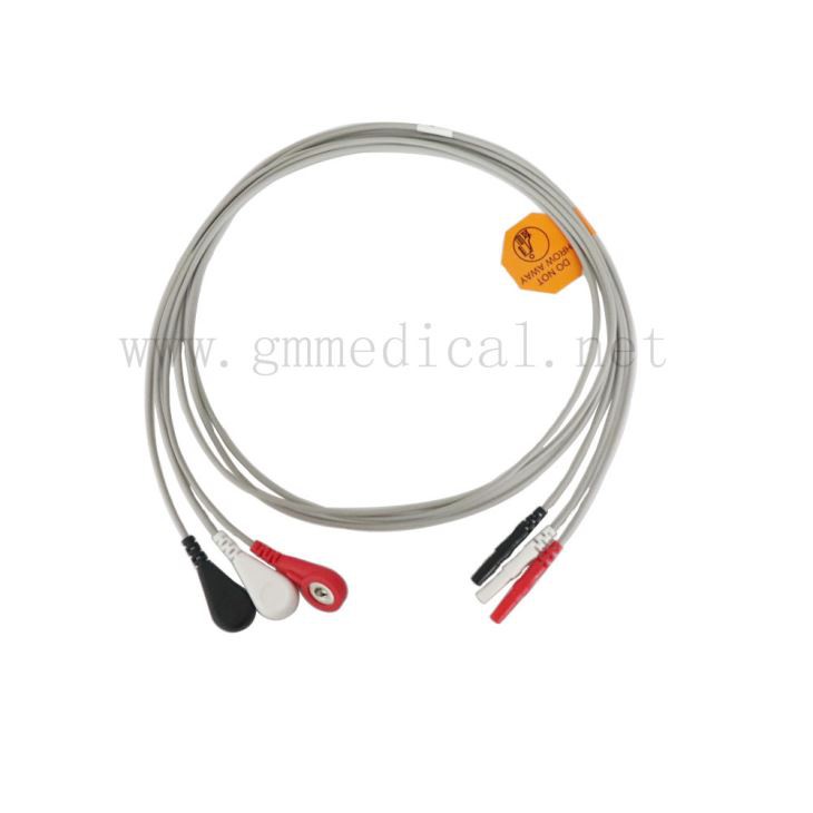 3- Cables de plomo de ECG de seguridad Din Set para máquina de monitor de paciente, AHA / IEC, snap / clip. Compatible con Mindray, CSI, Datascope Ect
