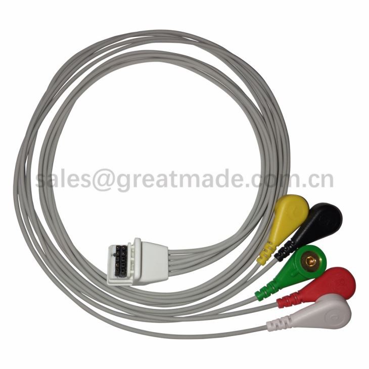 Cable de ECG compatible con Mortara H3 5 cables Holter, Snap, IEC, TPU