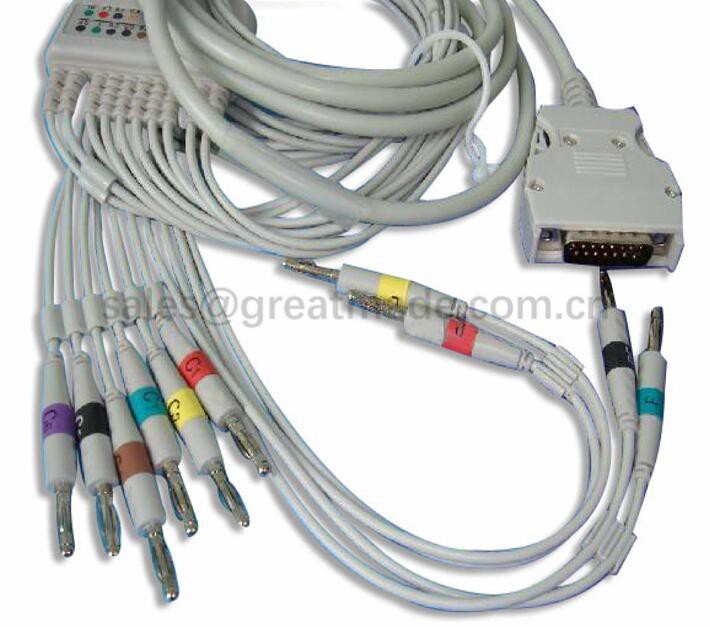 Cable de EKG compatible con Mortara ELI100, ELI200 10 con conductores de IEC Banana 4.0, DB15M, resistencia de 4.7KΩ