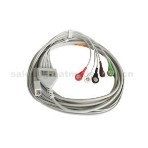 Compatible con MEK MP1000, MP600, MP500, cable de paciente de ECG de una pieza con cable de 5 derivaciones Snap para monitor de paciente.