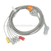 Cable de ECG de una pieza con cables conductores, 5 conductores, IEC, agarrador, redondo de 12 pines